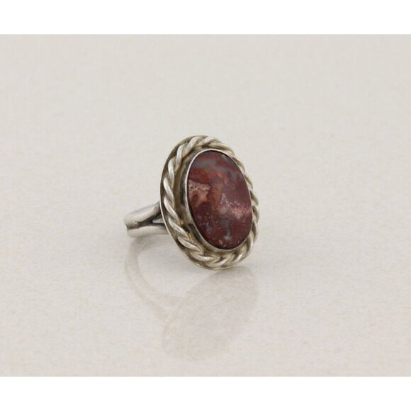Sterling Silver Red Grey Picture Jasper Ring Size 7 Signed E - Picture 3 of 7